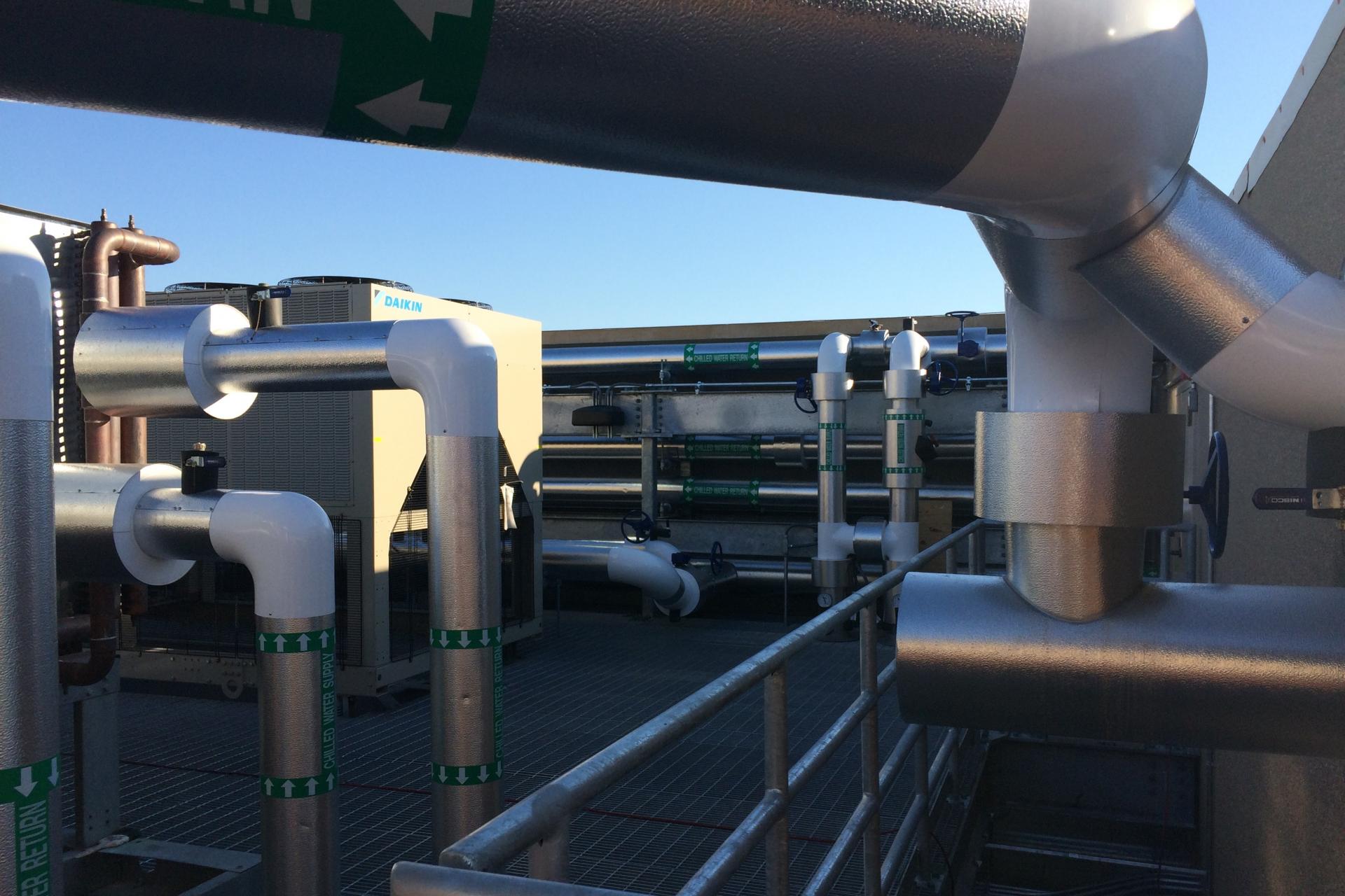 The mechanical equipment is logically organized. Piping is stacked to minimize space requirements.